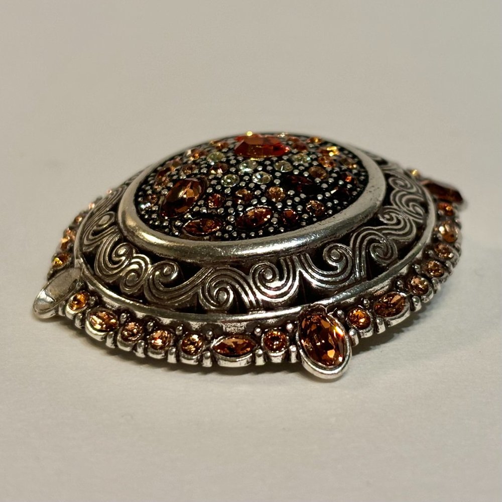 Brighton Crystal Voyage Pave Swarovski Crystals Oval Convertible Pendant Brooch - Picture 7 of 11